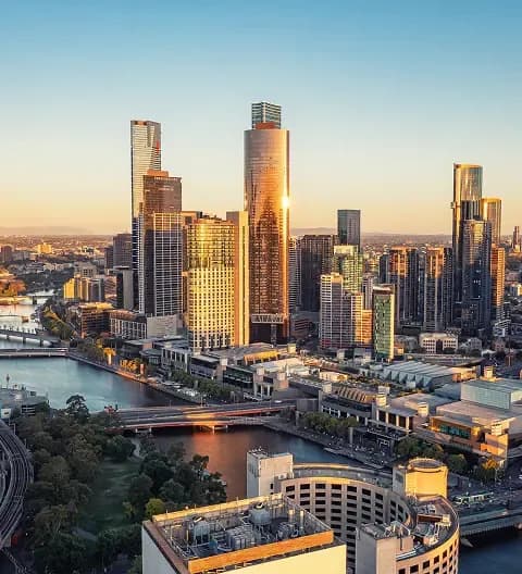 Melbourne skyline at sunset